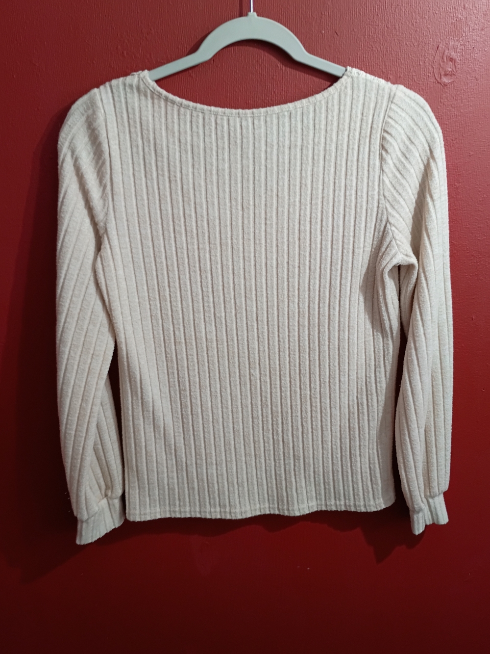 Women’s Long Sleeve Lace-Trim Ribbed Top - Cream - Picture 4 of 10